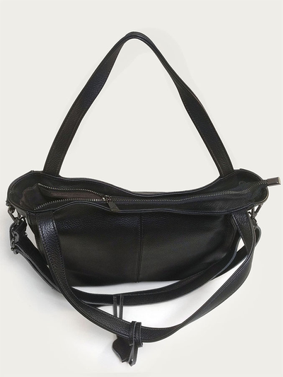 (АРТИКУЛ: 10024/1/82) СУМКА ЖЕНСКАЯ СРЕДНЕГО РАЗМЕРА, НАТУРАЛЬНАЯ КОЖА, ЧЕРНАЯ, С ПЛЕЧЕВЫМ РЕМНЕМ