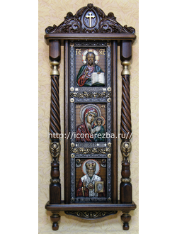 Триптих Икона Господь Вседержитель, Икона Казанской Богородицы, Икона Николай Угодник.