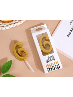 Свеча-цифра для торта "6" (золото)