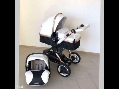 Детская коляска 3 в 1 Belecoo X6 Бело-черная экокожа