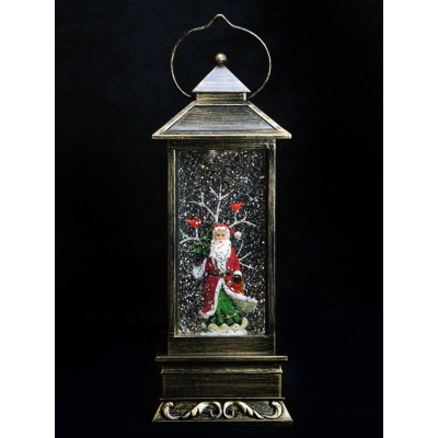 Музыкальный Новогодний LED фонарь с поддувкой снега и USB кабелем, 27*10*11 см "Дед Мороз с елкой"