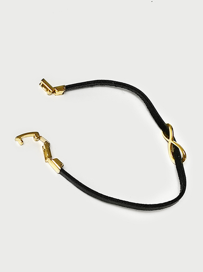 (АРТИКУЛ: 8599/22) БРАСЛЕТ ЖЕНСКИЙ, ЧЕРНАЯ КОЖА, МЕТАЛЛ "ЗОЛОТО"