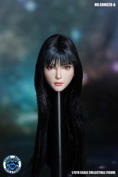 Женская голова (скульпт) с длинными черными волосами - 1/6 scale Female Headsculpt (SDH028A) - SUPER DUCK
