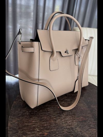 Женская бежевая сумка формат А4 натуральная кожа