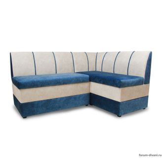 Кухонный Угловой диван "Форум-8" Синий/Слоновая кость Правый