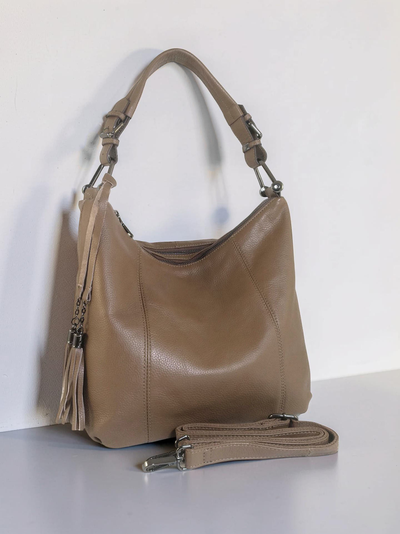 (АРТИКУЛ: 10152/52) СУМКА МЕШОК ЖЕНСКАЯ, НЕБОЛЬШАЯ, НАТУРАЛЬНАЯ КОЖА, ЦВЕТ "КОФЕ С МОЛОКОМ", РУЧКА И РЕМЕНЬ ЧЕРЕЗ ПЛЕЧО *