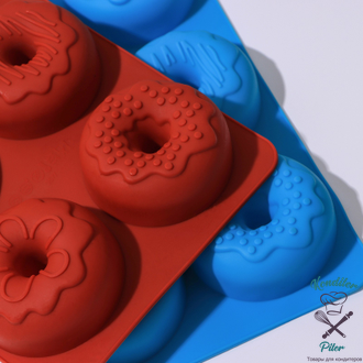 Форма силиконовая для выпечки Доляна «Сладости. Пончики в глазури», 6 ячеек, 27,2×16,4×3,2 см, цвет МИКС