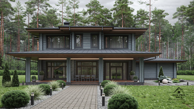 "Скандинавия": Деревянный Дом с Яркой Индивидуальностью 340 м²