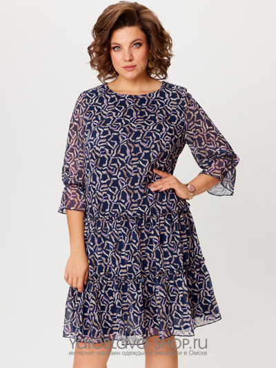 Шифоновое платье прямого силуэта с воланами