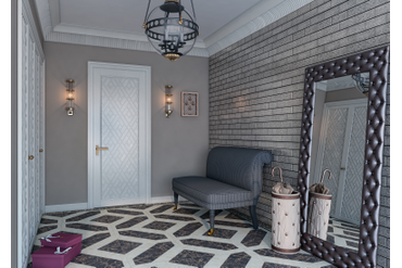 Стеновая панель из массива дуба "Кирпичики" (артикул 1016-ST) в интерьере прихожей