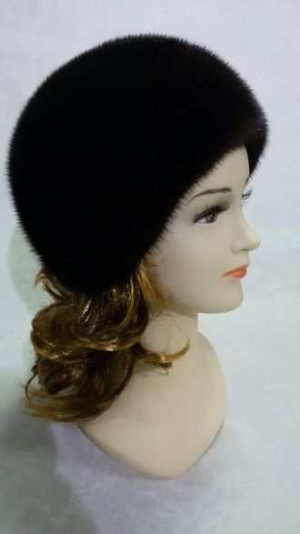 Шапка женская норковая Маргаритка №2 Лилия натуральный мех, зимняя, черная арт. ц-0183