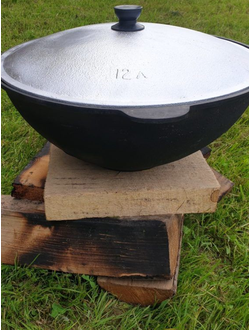 Узбекский чугунный казан 12 литров (алюминиевая крышка, плоское дно)