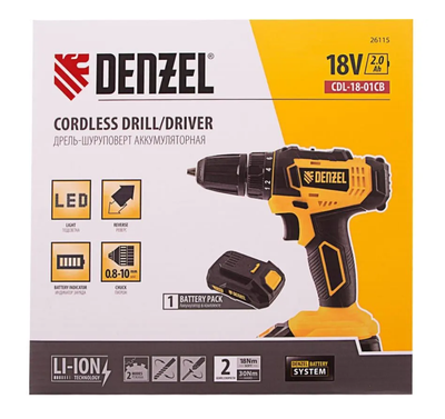 Дрель-шуруповерт аккумуляторная Denzel CDL-18-01CB, Li-Ion, 18 В, 1 акб