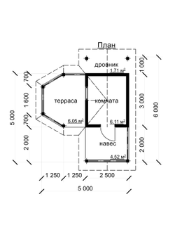 ЛЕТНЯЯ КУХНЯ - 02 ИЗ БРУСА: ГАБАРИТНЫЕ РАЗМЕРЫ: (5Х6М), ОБЩАЯ ПЛОЩАДЬ: 17М²