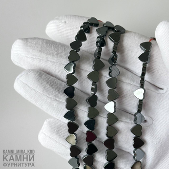 "Гематит" геметин сердечки горизонтальные и продольные, цвет в ассортименте, цена за нить 19 см