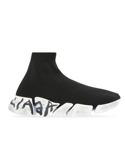 Balenciaga WOMEN'S SPEED 2.0 GRAFFITI RECYCLED KNIT TRAINERS IN BLACK