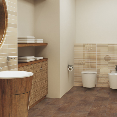 Виниловый пол Wineo Fortune Stone Rusty MLD00143 в интерьере ванной