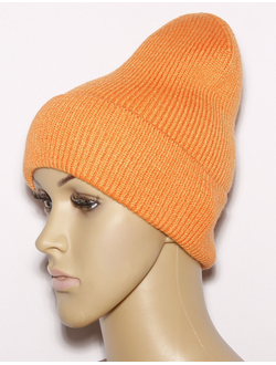 Шапка женская "Мелкая резинка одинарная" 965 оранжевая, салатная, чёрная, лимон, св.бежевая, красная, жёлтая, пудра