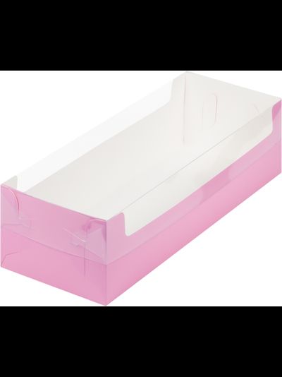 Коробка для торта рулет/полено с окном (розовая), 300*110*80мм