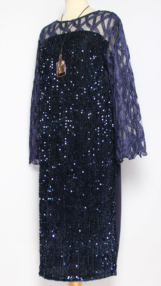 ПЛАТЬЕ  НАРЯДНОЕ "Пайетки" синее р.52