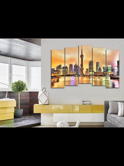 Модульная картина "Вечерний Шанхай"