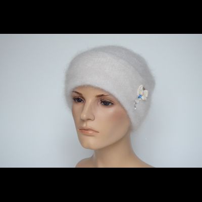 Белая мохеровая шапка женская с отворотом Vizio Италия 9021 CRY