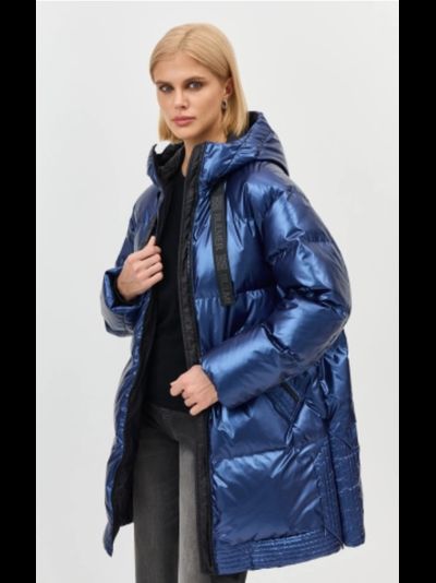 Укороченный синий-металлик пуховик