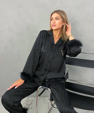 Пижама Виктория Сикрет черная с перьями