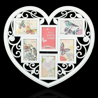 Фотоколлаж на 6 фото Сердце ажурное белое