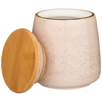 БАНКА С ДЕРЕВЯННОЙ КРЫШКОЙ "ПРИРОДА" 13*12 СМ 900 МЛ  БЕЖЕВАЯ