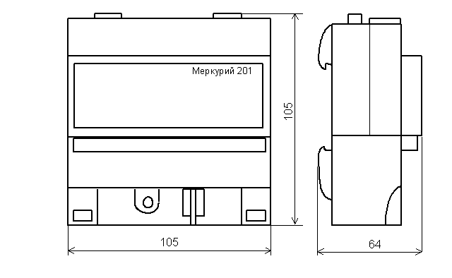 ГАБАРИТНЫЙ ЧЕРТЕЖ СЧЕТЧИКА МЕРКУРИЙ 201