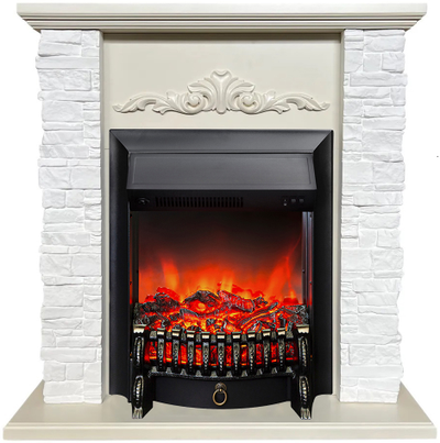 Электрокамин Malta SL белый камень с очагом Fobos