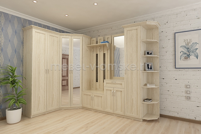 Стеллаж угловой "Фиери" в цвете Дуб Сонома в интерьере прихожей