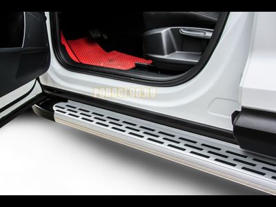 Пороги алюминиевые "Premium Silver" 2250 серебристые Slitkoff для Hyundai Starex H-1 2007-2021