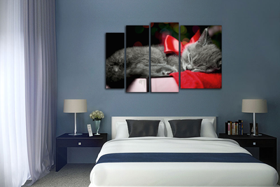 Модульная картина "Кот с красным бантиком"