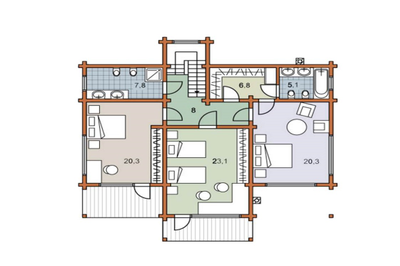 Дом из профилированного бруса  в два полноценных этажа ПБ-03, 263 м2