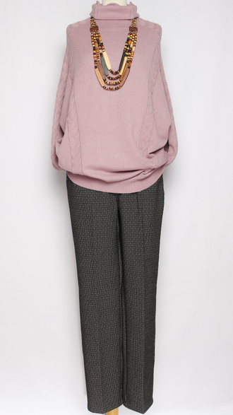 Джемпер кимоно "ВЫСОКИЙ ВОРОТ КОСЫ" малахит, бежевый, лаванда, розовый р.46-56