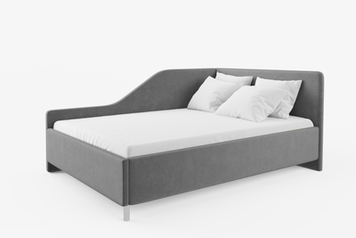 Угловая кровать, тахта, софа, подростковая MyCloud Муза, с подъемным механизмом, бельевым ящиком, боковой спинкой, ножки под робот пылесос