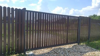 откатные ворота с штакетником