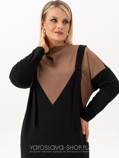 Женское трикотажное платье с имитацией верхнего сарафана