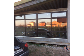 витраж из профиля ПВХ Века с наружной ламинацией, установили в в помещение для бани