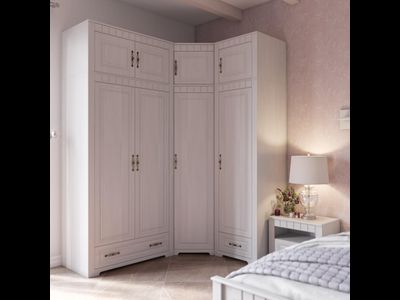 Шкаф угловой &quot;Прованс&quot; спальня 910х910х1970 Бодега белая / Патина премиум