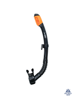 Трубка для дайвинга Marlin Dry Flap Black/orange, изогнутая, сухая