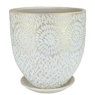 Белый жемчужный красивый керамический цветочный горшок диаметр 28 см в стиле "кантри"