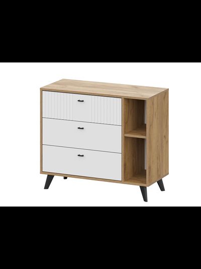Милан Комод 3 ящика Дуб Золотой/Белый матовый