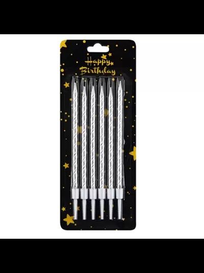 Свечи для торта "Блестки" 11см (серебро), 6 шт./уп.
