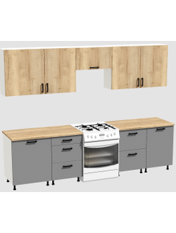 Кухня Эконом 2,1 метра (600х450х600х450) Цвет: Дуб Вотан/Базальт