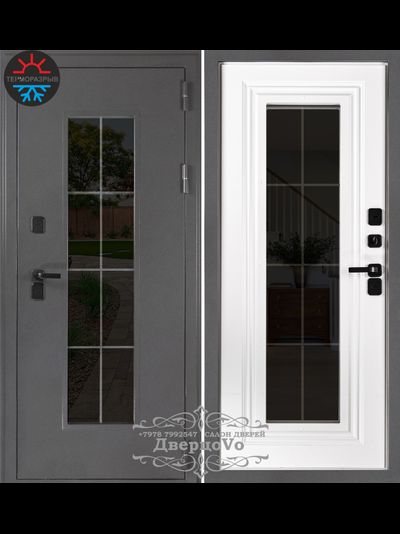 960*2050. ЛЕВОЕ ОТКРЫВАНИЕ. ТЕРМОРАЗРЫВ. КАТАЛЕЯ. КОВКА ВНУТРИ СТЕКЛОПАКЕТА. ГРАФИТ БУКЛЕ/ БЕЛЫЙ МАТОВЫЙ