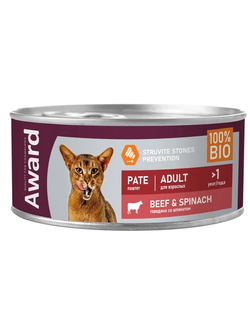 AWARD (Эворд) влажный корм (консерва) паштет для кошек говядина и шпинат, 100 г