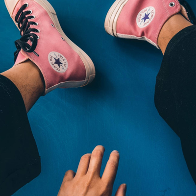 Купить со скидкой Кеды Converse Comme des Garcons Play розовые высокие 168301C